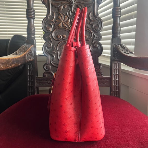 Prada Ostrich Medium Double Bag Rosso Tote - Picture 3 of 15